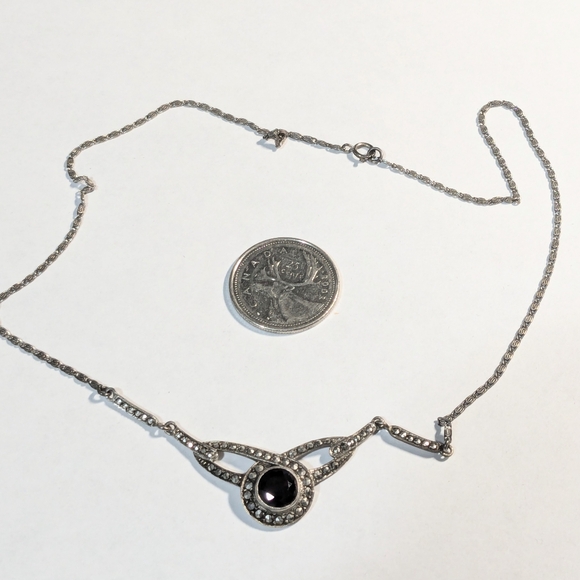 Vintage sterling silver 925 Birks marcasite garnet 1940s chain necklace - Picture 4 of 6